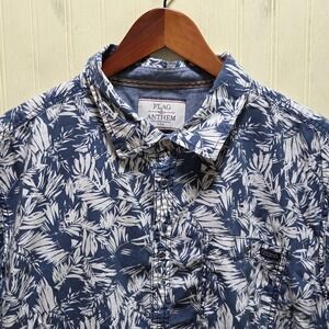 Flag‎ & Anthem Shirt Mens XL Blue Floral Tropical Short Sleeve Button-Up Casual